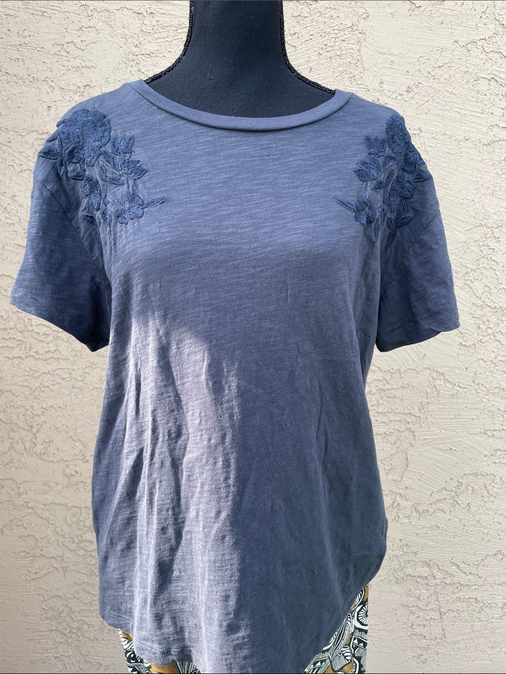 Lucky Brand Blue Embroidered Shoulder Tee